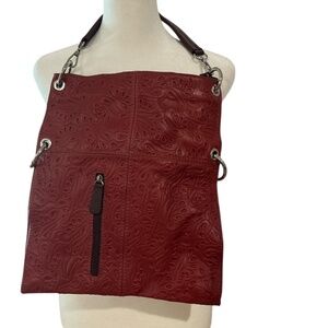 I Ponti Italian Leather Tooled Bag EUC